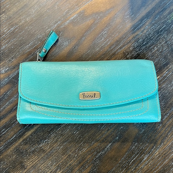 Fossil Handbags - Fossil Turquoise Leather Tri Fold Wallet
